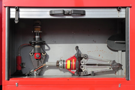 Open the side of the car rescuers with hydraulic power equipment
