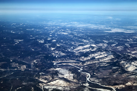 View from the top of the winter Siberia, Russiaの写真素材