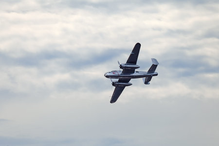 ZHUKOVSKY, RUSSIA - AUG 11: The North American B-25 Mitchell was an American twin-engined medium...