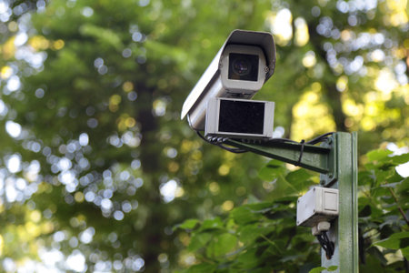Observation camera on a column in the park