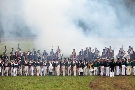 BORODINO, MOSCOW REGION - SEPTEMBER 02: Reenactment of the Borodino battle between Russian and...