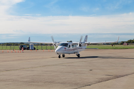 ZHUKOVSKY, RUSSIA - AUG 26, 2013: Light single-engine aircraft P2002 JR Italian company Costruzioni...