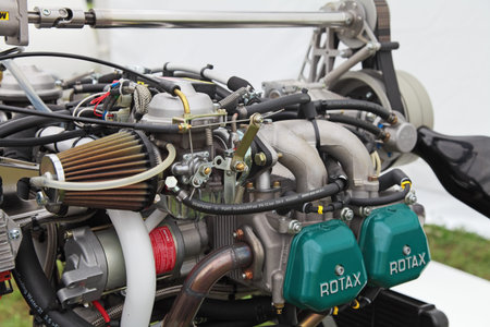 ZHUKOVSKY, RUSSIA - AUG 27, 2013: The engine of the autogyro at the International Aviation and Space...