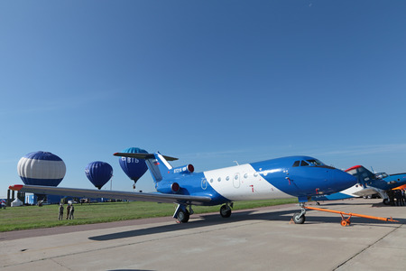 ZHUKOVSKY, RUSSIA - AUG 28, 2013: The Yakovlev Yak-40 - passenger aircraft for local airlines at the International Aviation and Space salon MAKS-2013のeditorial素材