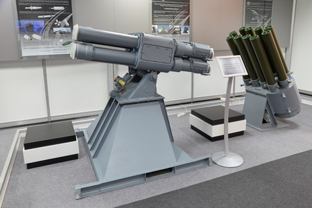 ZHUKOVSKY, RUSSIA - AUG 27, 2013: Launcher complex interference for ships of war at the International Aviation and Space salon MAKS-2013のeditorial素材