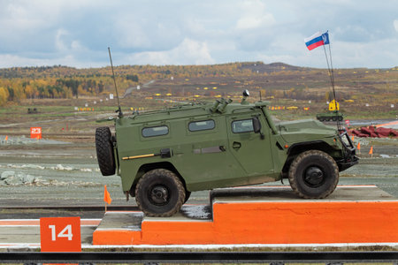 NIZHNY TAGIL, RUSSIA - SEP 26, 2013: The international exhibition of armament, military equipment...