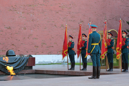 MOSCOW, RUSSIA - MAY 8, 2014: A wreaths and red carnations assigned to the monument Tomb of the...