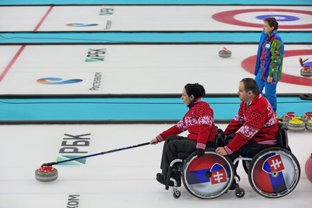 SOCHI, RUSSIA - MAR 8, 2014: competition for athletes with disabilities winter games in curling...