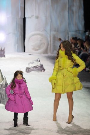 MOSCOW, RUSSIA - APR 01, 2014: Moscow Fashion Week in Gostiny Dvor. Demonstration models of clothes on the catwalk from russian brand ODRIのeditorial素材