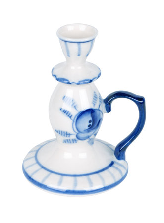 Candlestick painted under Gzhel with the traditional pattern, isolated on white の写真素材