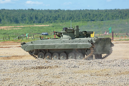 MILITARY GROUND ALABINO, MOSCOW OBLAST, RUSSIA - JUN 18, 2015: The BMP-2M (infantry combat vehicle)...