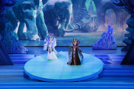 MOSCOW, RUSSIA - DEC 27, 2014: Children's Christmas show in State Kremlin Palace in Moscow Kremlin. The actors on the stageのeditorial素材