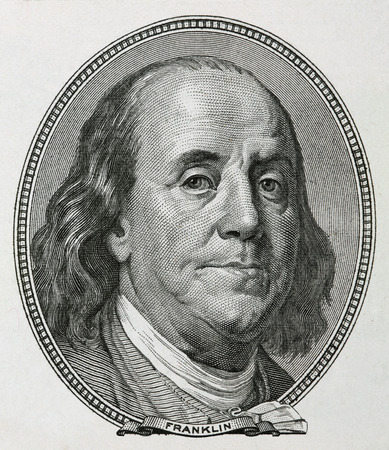 Portrait of Benjamin Franklin, is depicted on the banknote one hundred dollars USAのeditorial素材