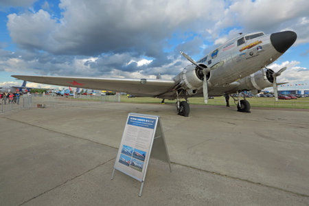 ZHUKOVSKY, MOSCOW REGION, RUSSIA - AUG 30, 2015: Douglas DC-3 / C-47A Skytrain - American short-haul...