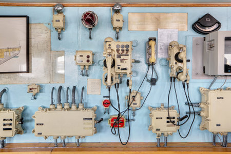 MURMANSK, RUSSIA - FEB 17, 2016: Interior of the Soviet atomic icebreaker "Lenin". The means of communicationのeditorial素材