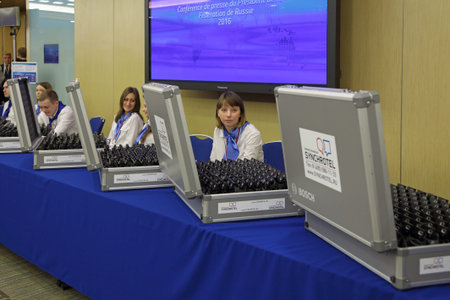 MOSCOW, RUSSIA - DEC 23, 2016: Center of international trade. Distribution of devices for...