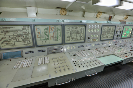MURMANSK, RUSSIA - FEB 17, 2016: Interior of the Soviet atomic icebreaker "Lenin". The post energy and vitality (Central control)のeditorial素材