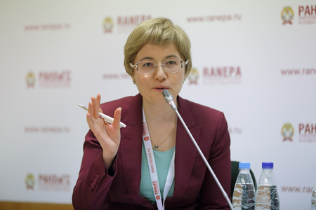 MOSCOW, RUSSIA - JAN 12, 2017: Ksenia Valentinovna Yudaeva - First Deputy Chairman of Russian Central Bank at the Gaidar Forum 2017のeditorial素材