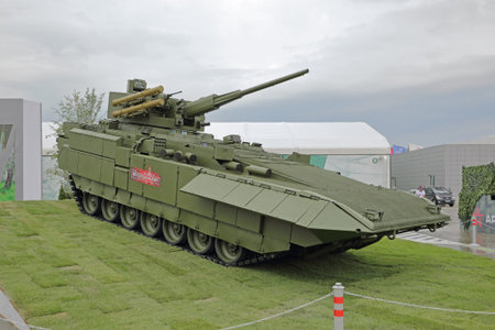 KUBINKA, MOSCOW OBLAST, RUSSIA - AUG 21, 2018: The T-15 Armata is a new Russian heavy infantry...