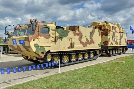 ZHUKOVSKY, MOSCOW REGION, RUSSIA - AUG 26, 2019: Combat vehicle 9A331MDT-1 from the 9K331MDT Tor-M2DT (SA-15 Gauntlet) air defense system at the International Aviation and Space salon MAKS-2019のeditorial素材