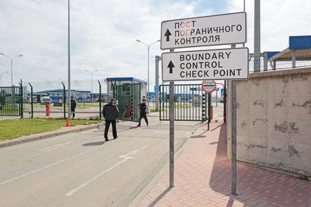 SOCHI, RUSSIA - MAR 16, 2014: Boundary control check point on the border with the Republic of Abkhaziaのeditorial素材