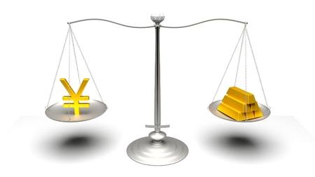 3D rendering. Scales comparing two of the most traded currencies. Full High Definition 4K rendered illustration.の写真素材