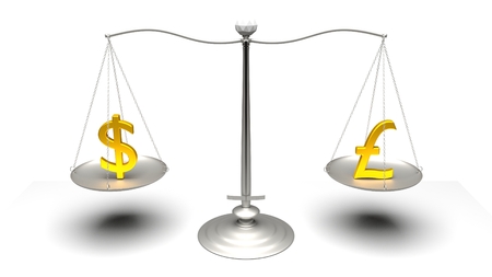 3D rendering. Scales comparing two of the most traded currencies. Full High Definition 4K rendered illustration.の写真素材