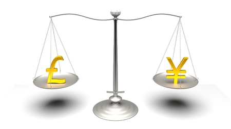 3D rendering. Scales comparing two of the most traded currencies. Full High Definition 4K rendered illustration.の写真素材