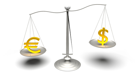 3D rendering. Scales comparing two of the most traded currencies. Full High Definition 4K rendered illustration.の写真素材