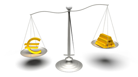 3d rendering. Scales comparing two of the most traded currencies. Full High Definition 4K rendered illustration.の写真素材
