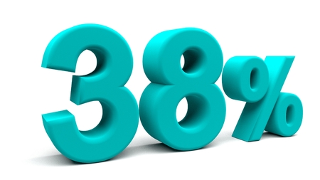 Thirty eight percents 3D text, with big fonts isolated on white background. 3D rendering.の写真素材