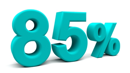 Eighty five percents 3D text, with big fonts isolated on white background. 3D rendering.の写真素材