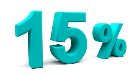 15% off. On sale. Products on sale. Small interest rate. 3D rendering. Isolated 3D text with big fonts on white background.の写真素材