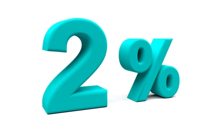 3D rendering of Two percents text in big letters on a white background.の写真素材