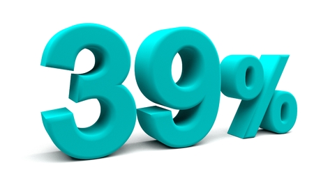 Thirty nine percents 3D text, with big fonts isolated on white background. 3D rendering.の写真素材