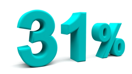 Thirty one percents 3D text, with big fonts isolated on white background. 3D rendering.の写真素材