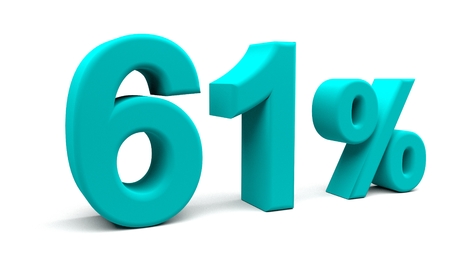 Sixty one percents 3D text, with big fonts isolated on white background. 3D rendering.の写真素材