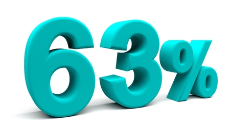 Sixty three percents 3D text, with big fonts isolated on white background. 3D rendering.の写真素材