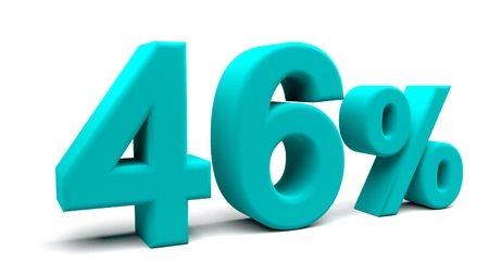 Forty six percents 3D text, with big fonts isolated on white background. 3D rendering.の写真素材