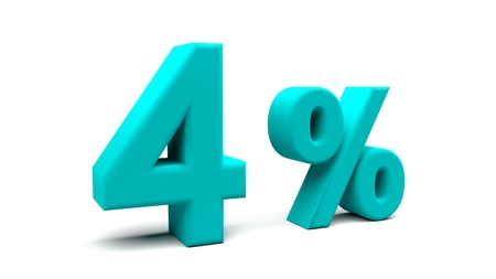 3D rendering of Four percents text in big letters on a white background.の写真素材