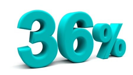 Thirty six percents 3D text, with big fonts isolated on white background. 3D rendering.の写真素材