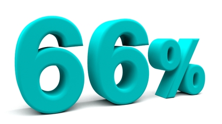 Sixty six percents 3D text, with big fonts isolated on white background. 3D rendering.の写真素材