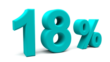 3D rendering of eighteen percents text, with big fonts isolated on white background.の写真素材