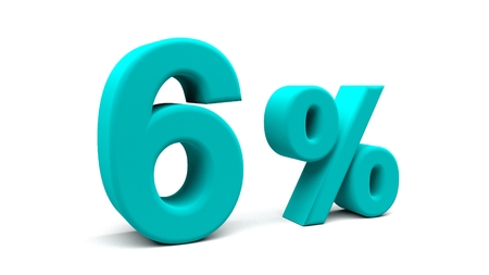 3D rendering of Six percents text in big letters on a white background.の写真素材