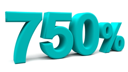 Seven hundred and fifty percents 3D text, with big fonts isolated on white background. 3D rendering.の写真素材