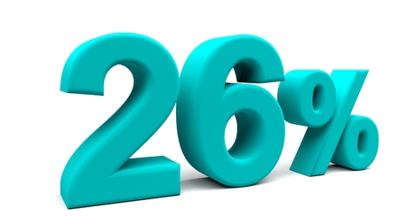 Twenty six percents 3D text, with big fonts isolated on white background. 3D rendering.の写真素材