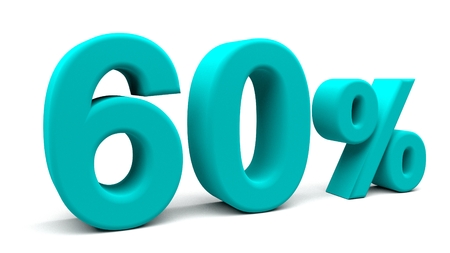 60% off. On sale. Huge deal. 3D rendering. Isolated 3D text with big fonts on white background.の写真素材