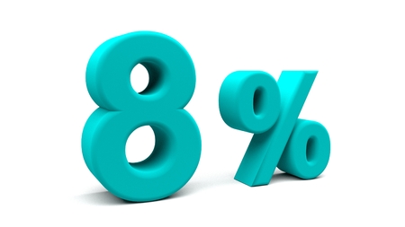 3D rendering of Eight percents text in big letters on a white background.の写真素材