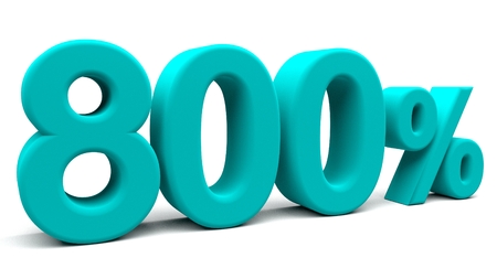 Eight hundred percents 3D text, with big fonts isolated on white background. 3D rendering.の写真素材