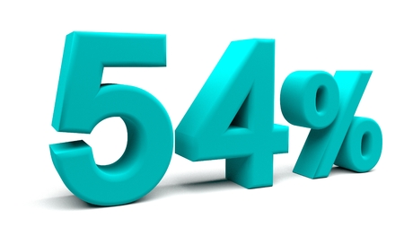 Fifty four percents 3D text, with big fonts isolated on white background. 3D rendering.の写真素材